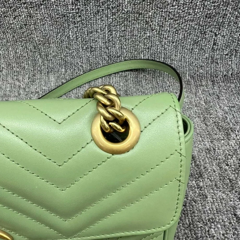100% Authentic GUCCI GG Marmont Green Small Leather Shoulder Bag - Picture 5 of 16